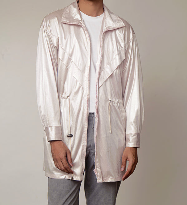 Men’s Pink Shiny Texture Drawstring Jacket