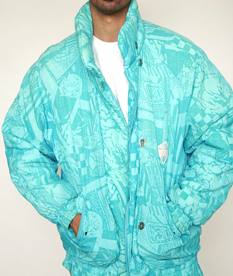 Men’s Puffer Blue Printed Winter Jacket
