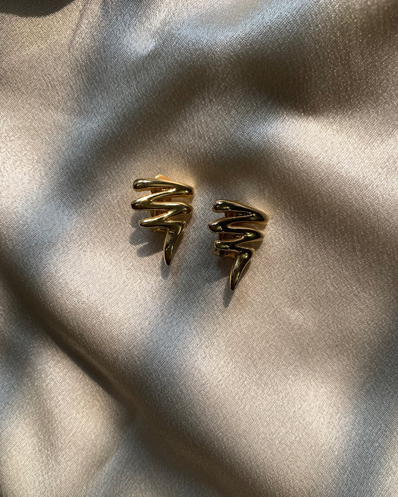 Vintage Zigzag Golden Clip On Earrings