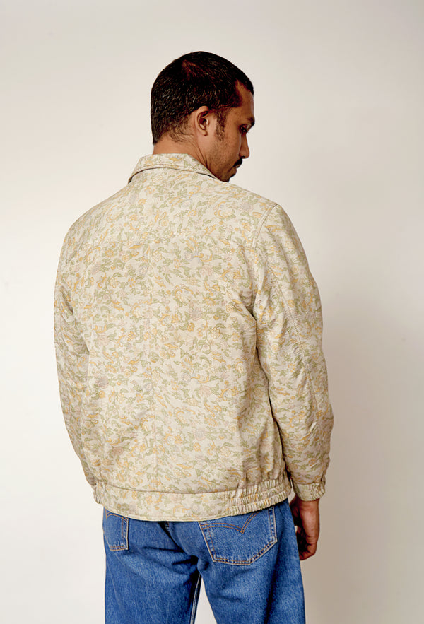Men’s Casual Beige Upcycled Floral Printed Jacket