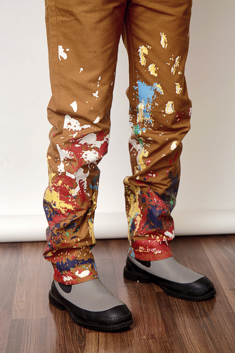 Tan Brown Splashed Denim: The Picasso Pants