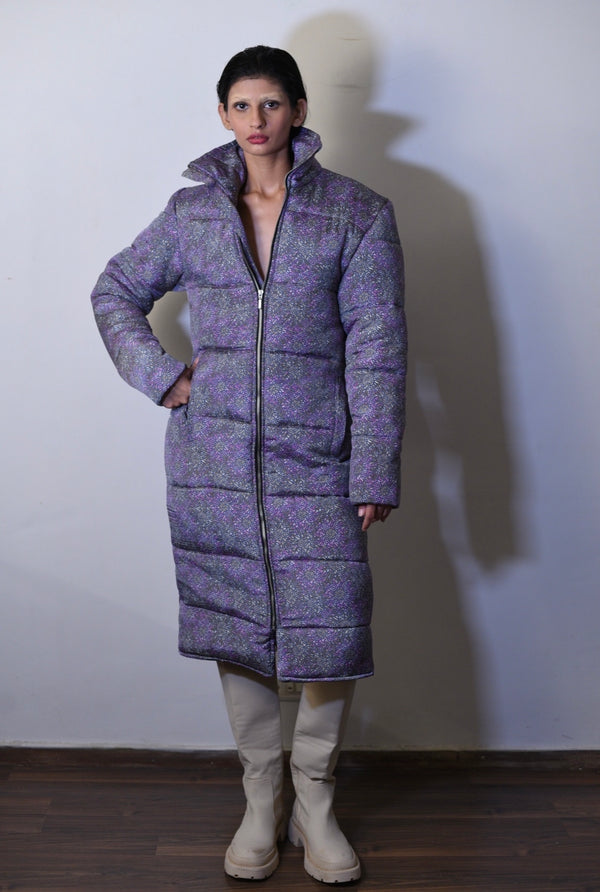 Upcycled Psychedelic Printed Zipper Puffer Coat