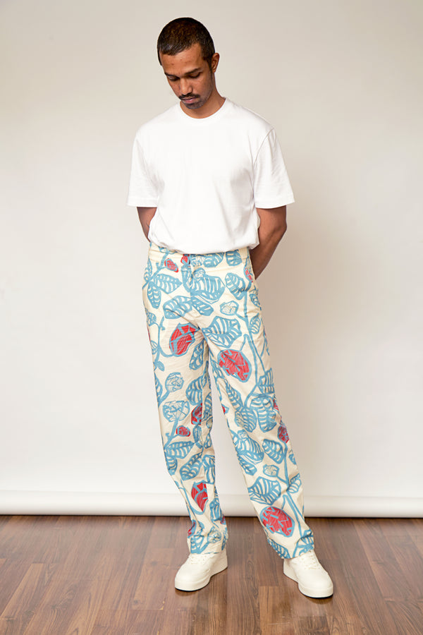 Cream Floral Printed Pants