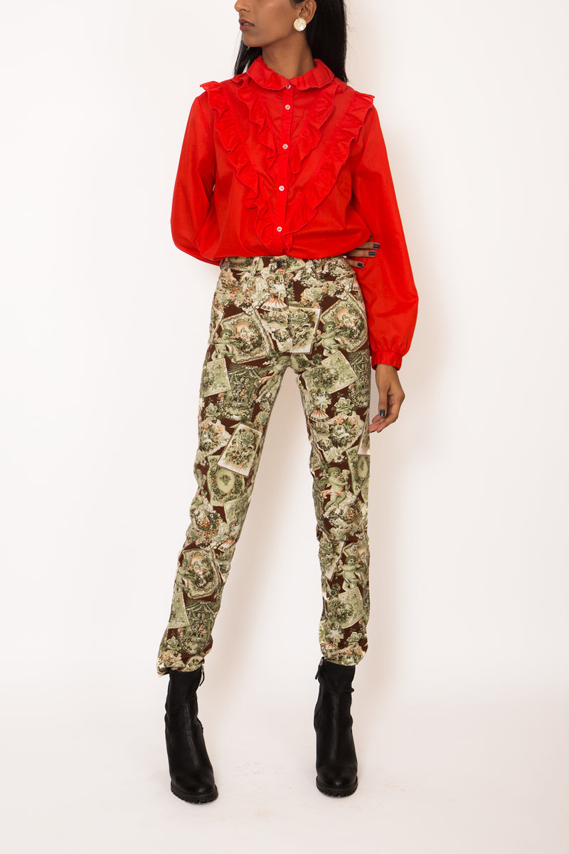 Buy Vintage Baroque Printed High Waist Jeans for woman on Bodements