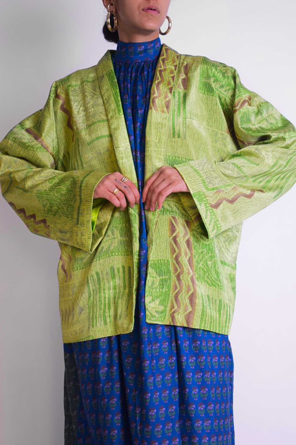 Psychedelic Green Short Kimono