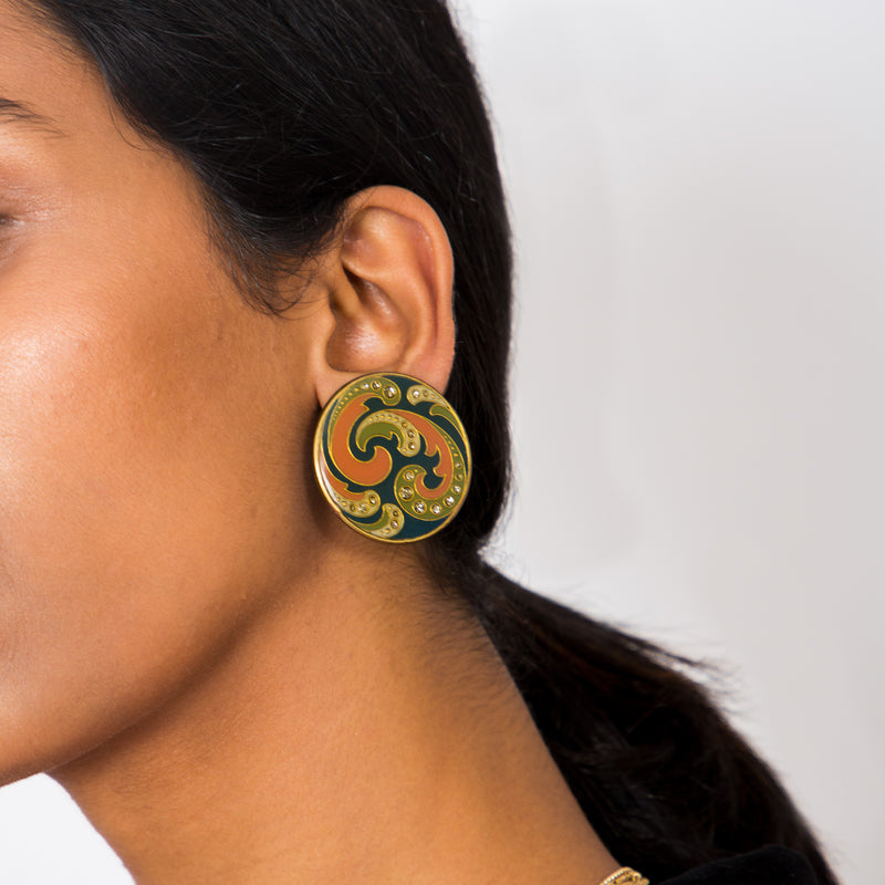 Buy Vintage 1970s Psychedelic Disc Clip-on Earrings on Bodements.com