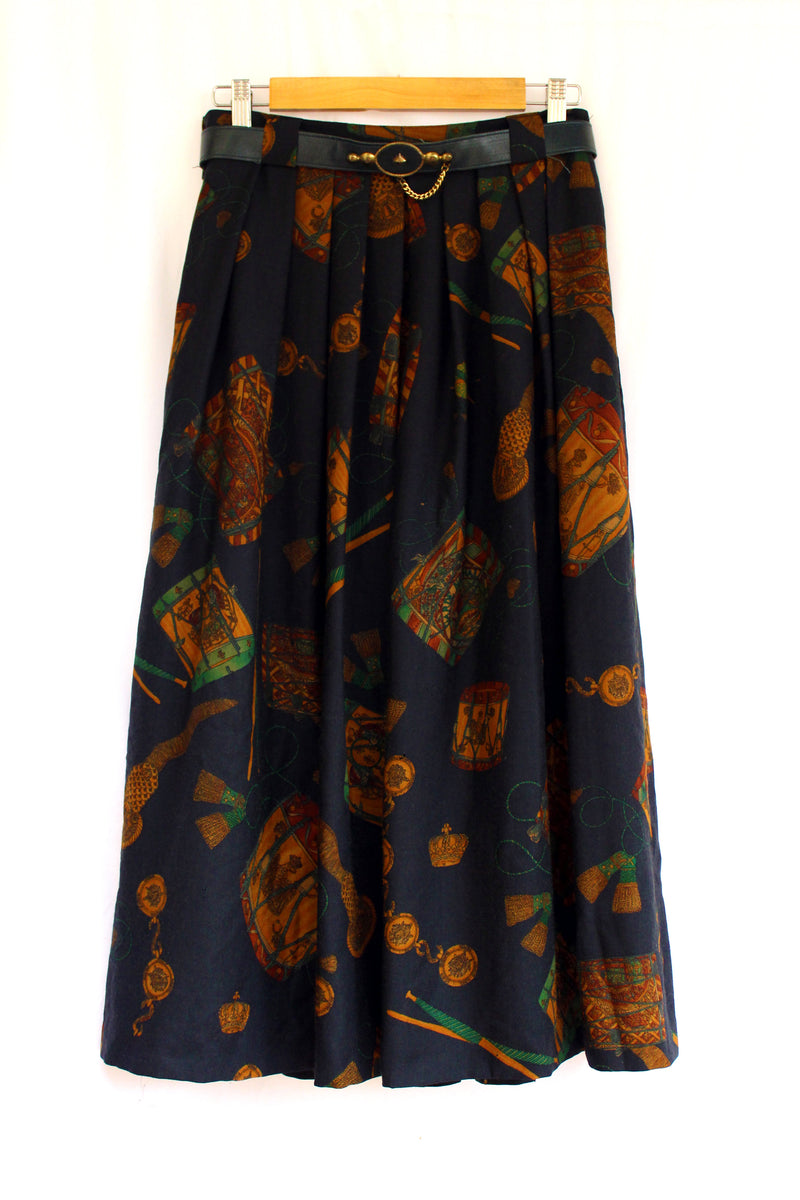 Buy Vintage '80s Printed Belted Wool Skirt on Bodements