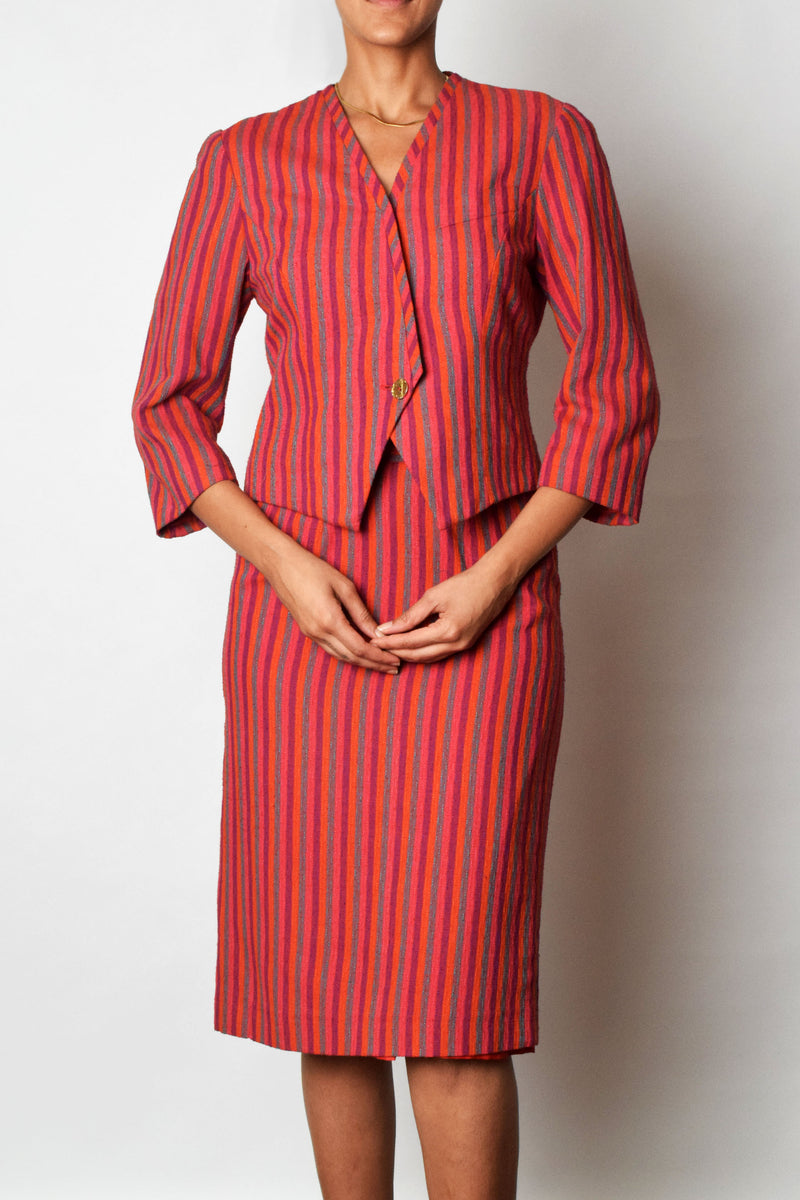 70’s Claude Rosbach Red and Pink Stripped Ensemble