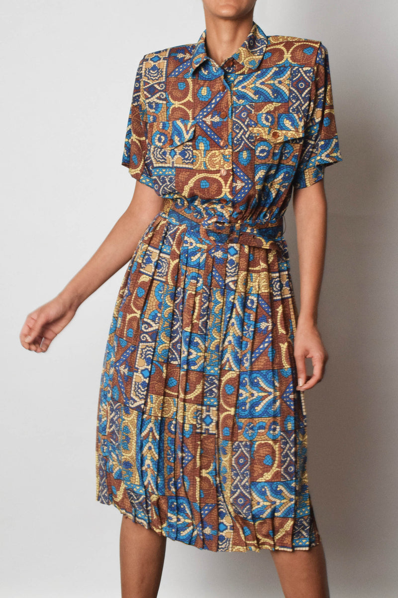 60’s Mosaic Printed Dress with Matching Belt