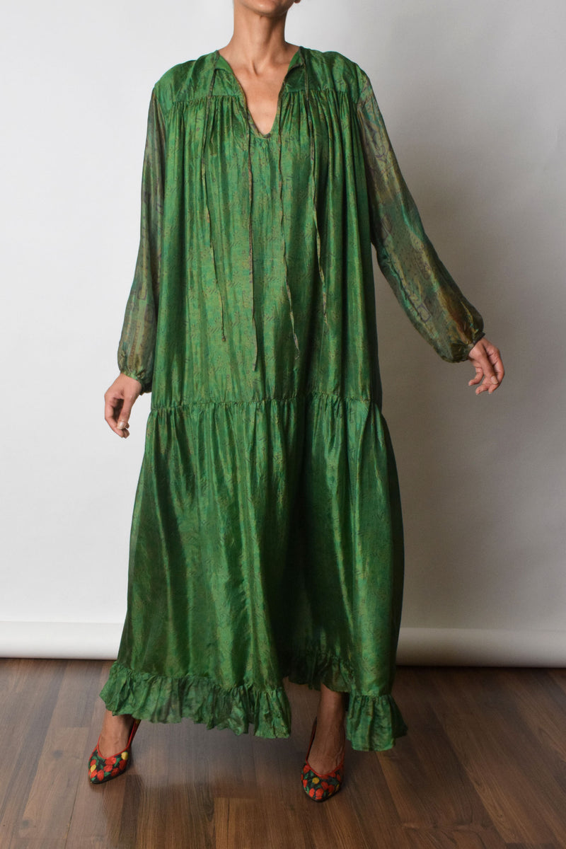 Upcycled ‘Neel’ Flowy Green Maxi Dress