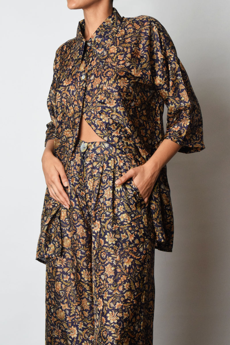 Upcycled Deep Blue Floral Printed Ensemble
