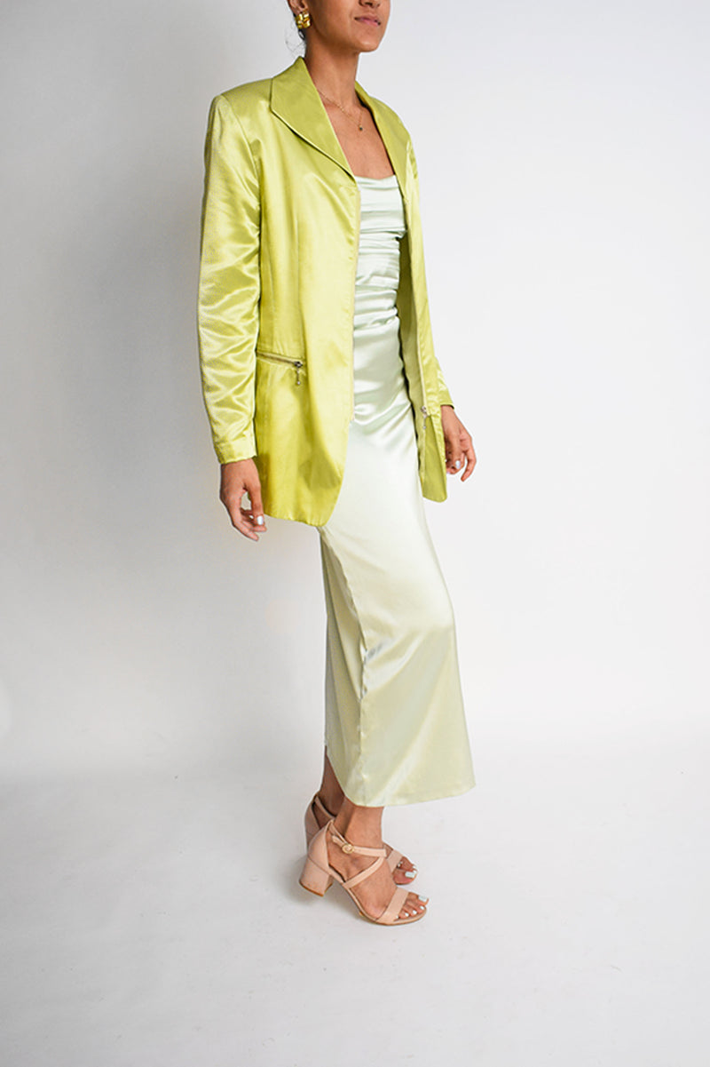 00's 'Ella' Structured Oversized Lime Green Satin Jacket