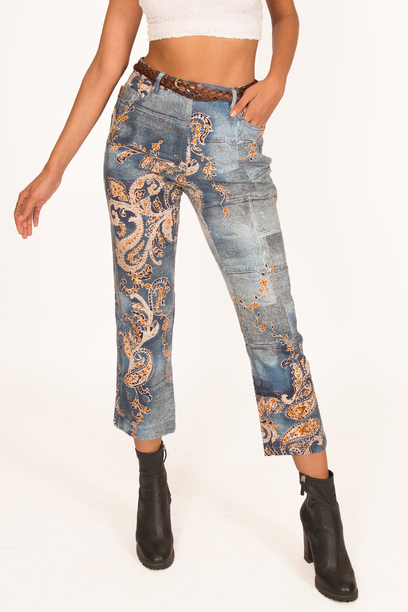 '00s Cropped Paisley Printed Jeans