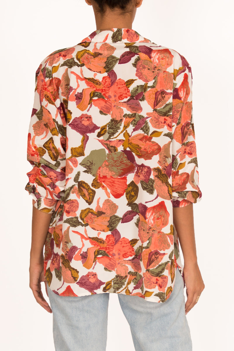'90s Retro Floral Printed Shirt with Bold and Edgy Collar