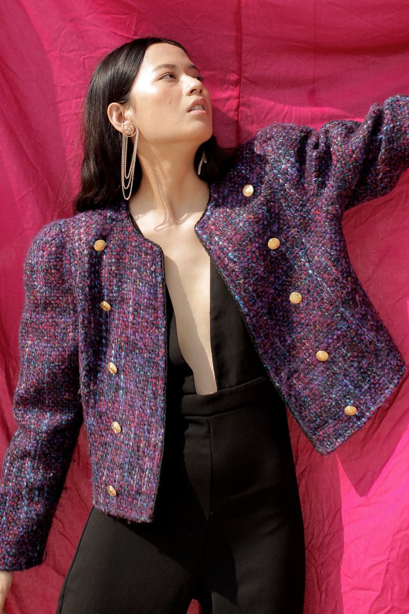 Buy Vintage Purple Textured Wool Jacket for Woman on Bodements.com